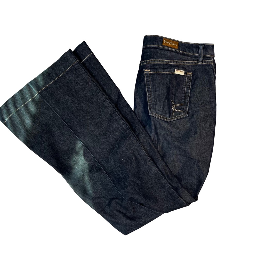 David Kahn Dark Wash Flare Leg Jeans Blue Denim‎ Wide Leg Indigo